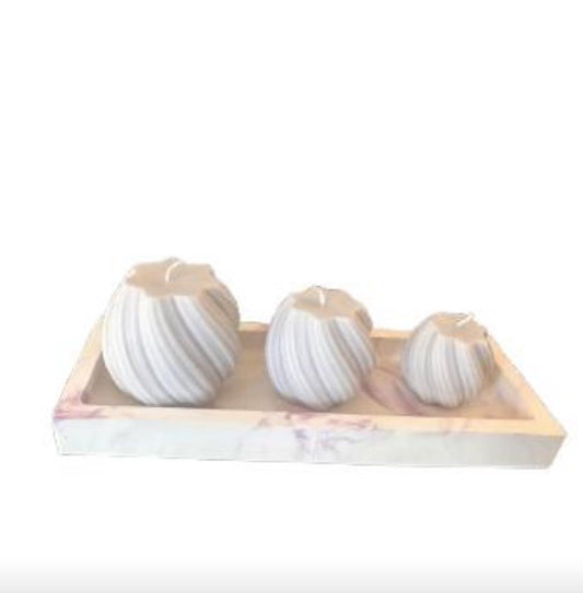 Set de 3 Lumanari Parfumate Handmade-cu tavita decorativa din ciment-Miors floral & lemn de santal